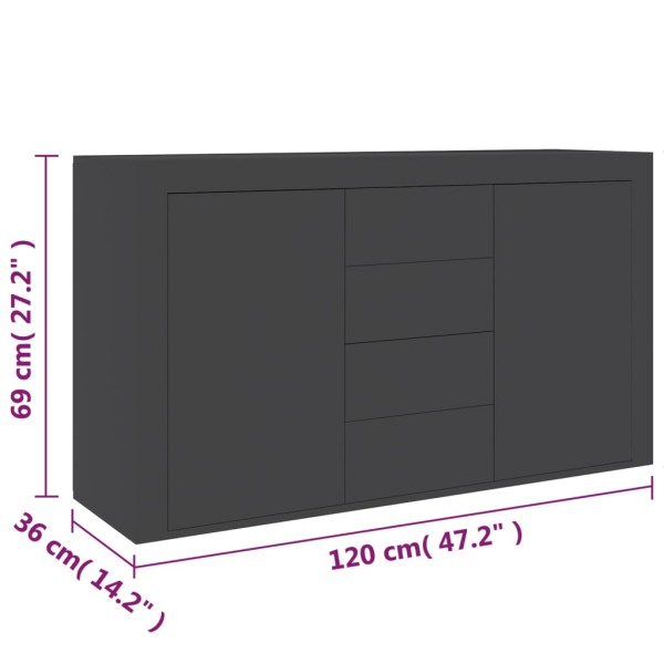 Aparador de madera contrachapada gris 120x36x69 cm Aparador de madera contrachapada gris 120x36x69 cm