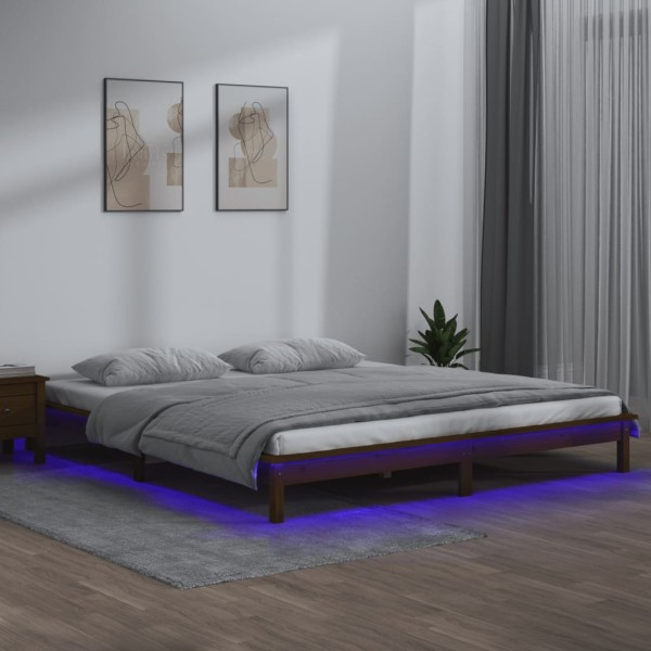 Estructura de cama con LED madera maciza marrón miel 160x200 cm Estructura de cama con LED madera maciza marrón miel 160x200 cm