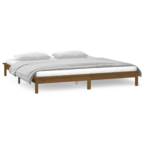 Estructura de cama con LED madera maciza marrón miel 160x200 cm Estructura de cama con LED madera maciza marrón miel 160x200 cm