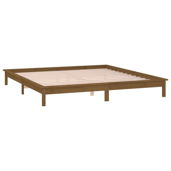 Estructura de cama con LED madera maciza marrón miel 160x200 cm Estructura de cama con LED madera maciza marrón miel 160x200 cm