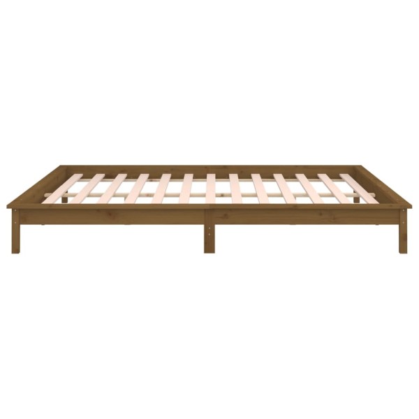 Estructura de cama con LED madera maciza marrón miel 160x200 cm Estructura de cama con LED madera maciza marrón miel 160x200 cm