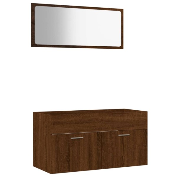 Set de muebles baño 2 pzas madera contrachapada marrón roble Set de muebles baño 2 pzas madera contrachapada marrón roble