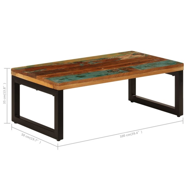 Mesa de centro de madera maciza reciclada y acero 100x50x35 cm Mesa de centro de madera maciza reciclada y acero 100x50x35 cm