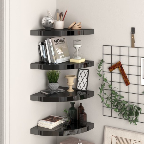 Estantes flotantes esquina 4 uds MDF negro brillo 35x35x3,8 cm Estantes flotantes esquina 4 uds MDF negro brillo 35x35x3,8 cm