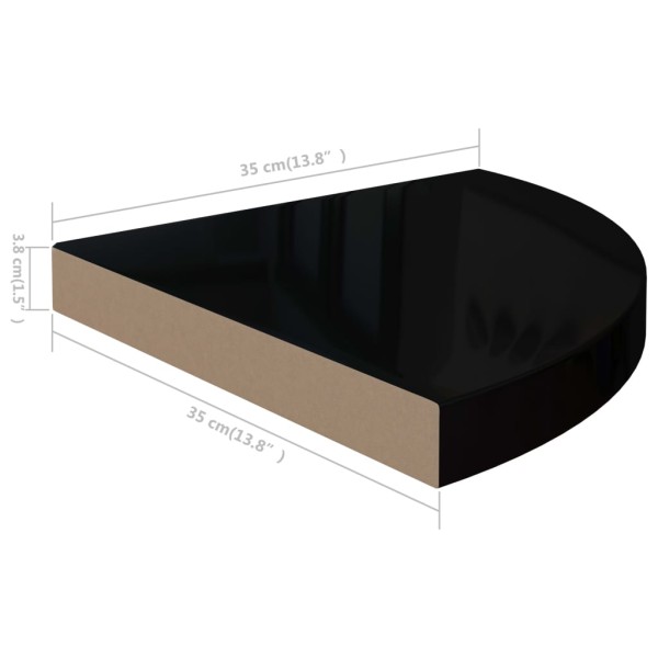 Estantes flotantes esquina 4 uds MDF negro brillo 35x35x3,8 cm Estantes flotantes esquina 4 uds MDF negro brillo 35x35x3,8 cm