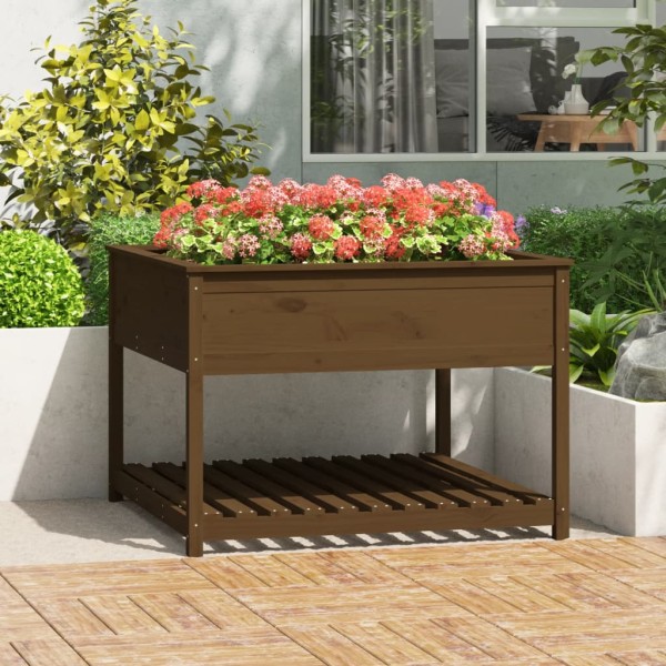 Jardinera y estante madera maciza pino marrón 111,5x111,5x81 cm Jardinera y estante madera maciza pino marrón 111,5x111,5x81 cm