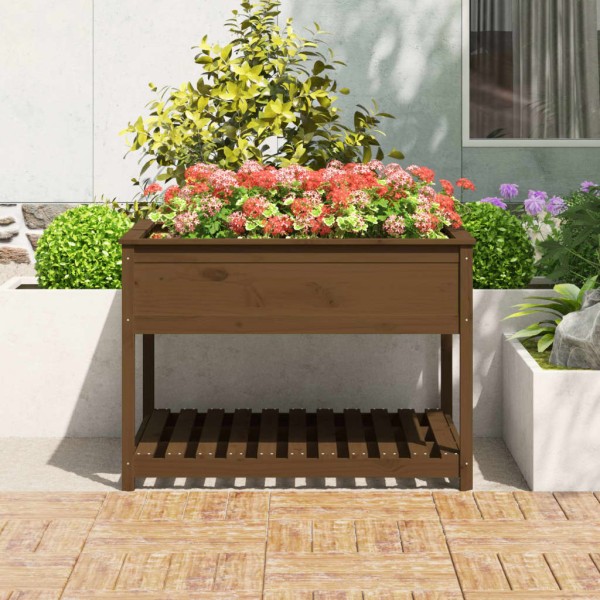 Jardinera y estante madera maciza pino marrón 111,5x111,5x81 cm Jardinera y estante madera maciza pino marrón 111,5x111,5x81 cm