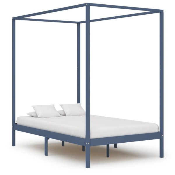Estructura de cama con dosel madera maciza pino gris 140x200 cm Estructura de cama con dosel madera maciza pino gris 140x200 cm
