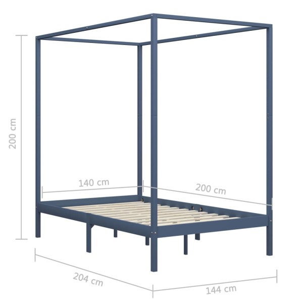Estructura de cama con dosel madera maciza pino gris 140x200 cm Estructura de cama con dosel madera maciza pino gris 140x200 cm