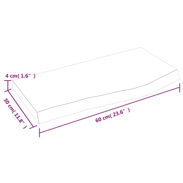 Estante de pared madera maciza roble sin tratar 60x30x(2-4) cm Estante de pared madera maciza roble sin tratar 60x30x(2-4) cm