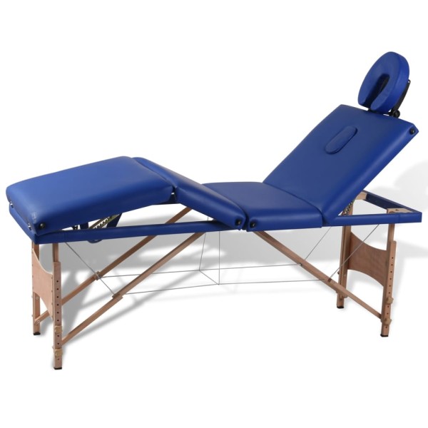 Camilla de masaje plegable 4 zonas estructura de madera azul Camilla de masaje plegable 4 zonas estructura de madera azul