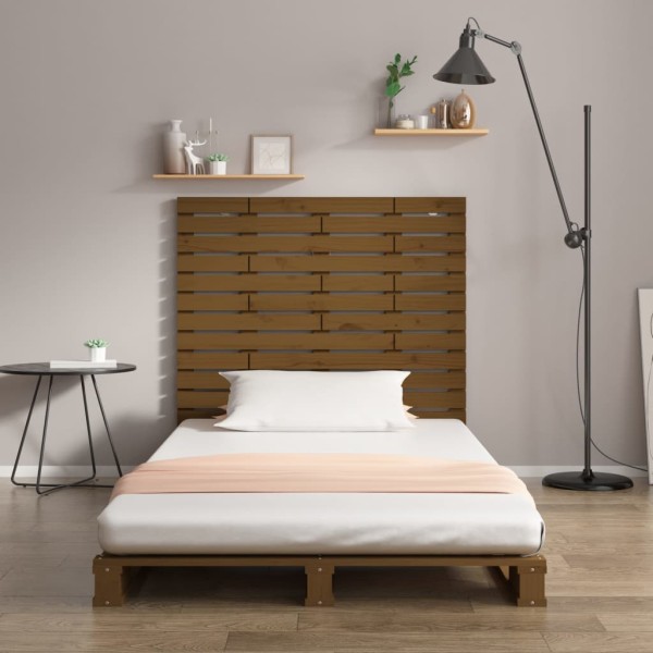 Cabecero cama pared madera maciza pino marrón miel 96x3x91,5 cm