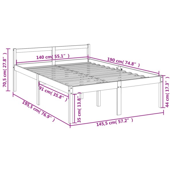 Cama para personas mayores madera maciza pino gris 140x190 cm Cama para personas mayores madera maciza pino gris 140x190 cm