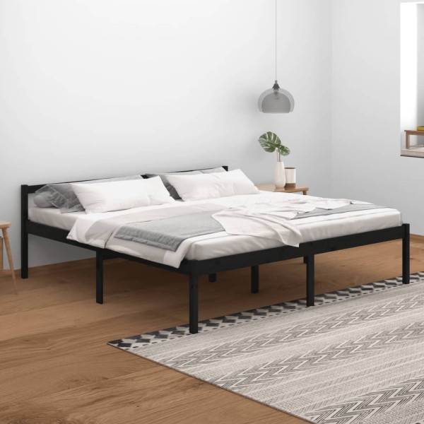 Cama para personas mayores madera maciza pino negra 200x200 cm