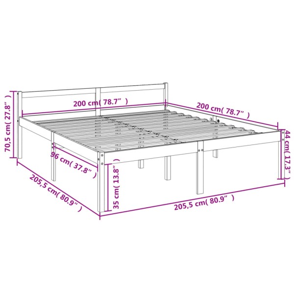 Cama para personas mayores madera maciza pino negra 200x200 cm