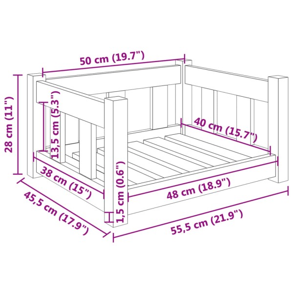 Cama para perros madera maciza de pino 55,5x45,5x28 cm Cama para perros madera maciza de pino 55,5x45,5x28 cm