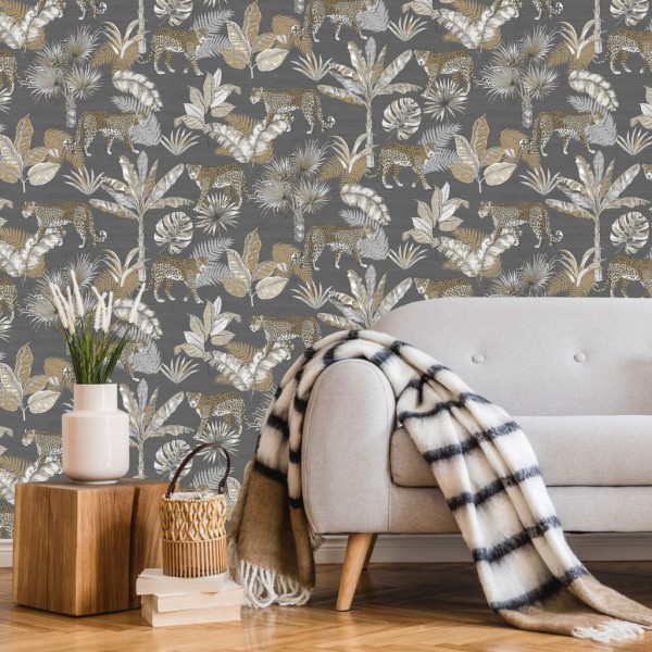DUTCH WALLCOVERINGS Papel de pared leopardo gris y beige DUTCH WALLCOVERINGS Papel de pared leopardo gris y beige