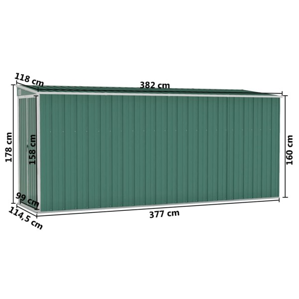Cobertizo jardín pared acero galvanizado verde 118x382x178 cm Cobertizo jardín pared acero galvanizado verde 118x382x178 cm