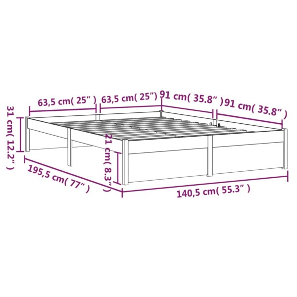 Estructura de cama de matrimonio madera maciza gris 135x190 cm Estructura de cama de matrimonio madera maciza gris 135x190 cm