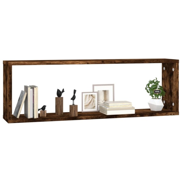 Estante cúbico de pared 2 uds madera roble ahumado 80x15x26,5cm Estante cúbico de pared 2 uds madera roble ahumado 80x15x26,5cm
