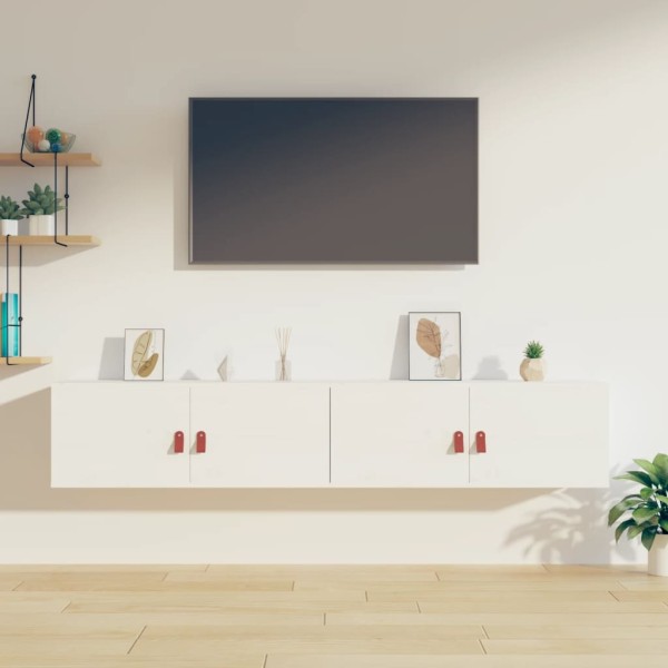Armarios de pared 2 uds madera maciza pino blanco 80x30x30 cm