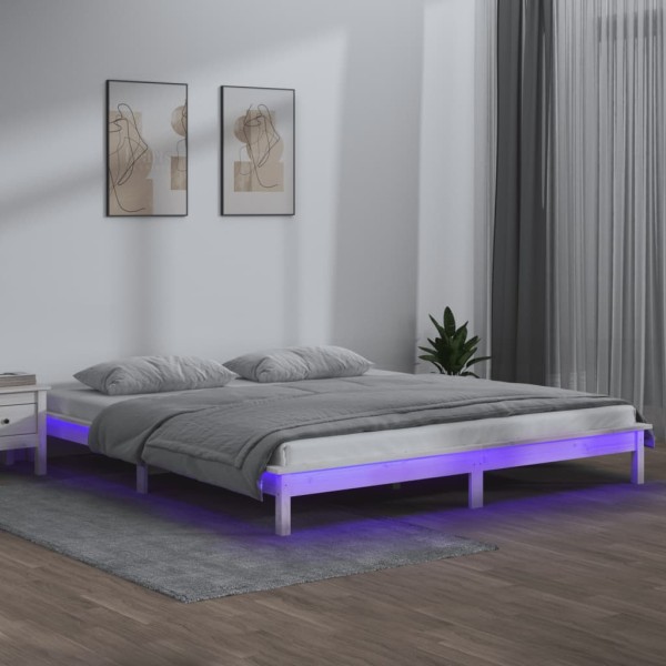 Estructura de cama con LEDs madera maciza blanca 150x200 cm Estructura de cama con LEDs madera maciza blanca 150x200 cm