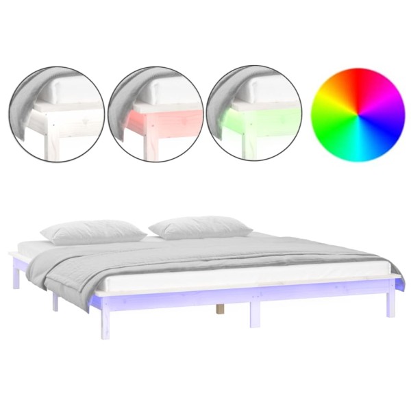 Estructura de cama con LEDs madera maciza blanca 150x200 cm Estructura de cama con LEDs madera maciza blanca 150x200 cm
