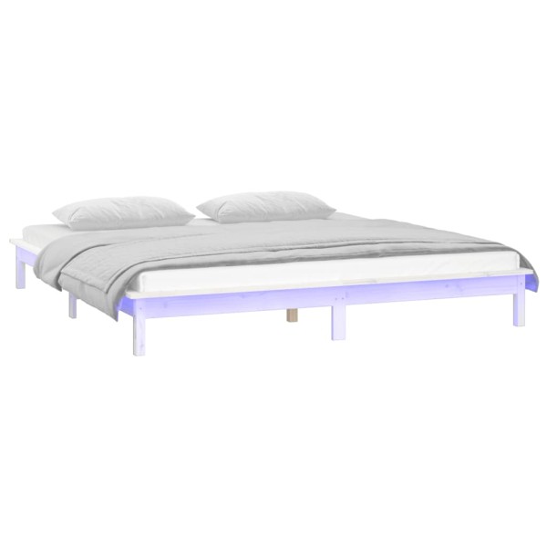 Estructura de cama con LEDs madera maciza blanca 150x200 cm Estructura de cama con LEDs madera maciza blanca 150x200 cm