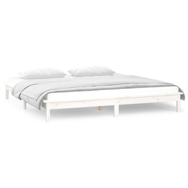 Estructura de cama con LEDs madera maciza blanca 150x200 cm Estructura de cama con LEDs madera maciza blanca 150x200 cm