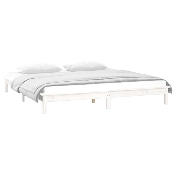 Estructura de cama con LEDs madera maciza blanca 150x200 cm Estructura de cama con LEDs madera maciza blanca 150x200 cm