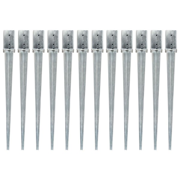 Picas de tierra 12 uds acero galvanizado plateado 8x8x91 cm Picas de tierra 12 uds acero galvanizado plateado 8x8x91 cm