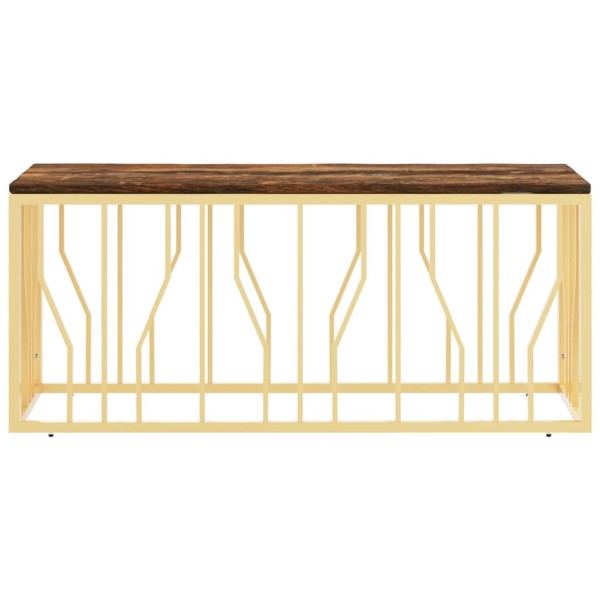 Mesa de centro acero inoxidable madera maciza reciclada dorada Mesa de centro acero inoxidable madera maciza reciclada dorada