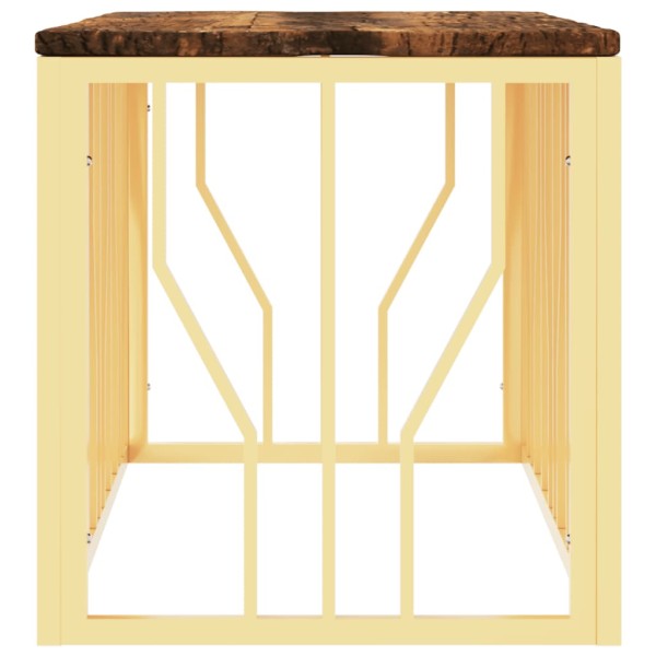 Mesa de centro acero inoxidable madera maciza reciclada dorada Mesa de centro acero inoxidable madera maciza reciclada dorada
