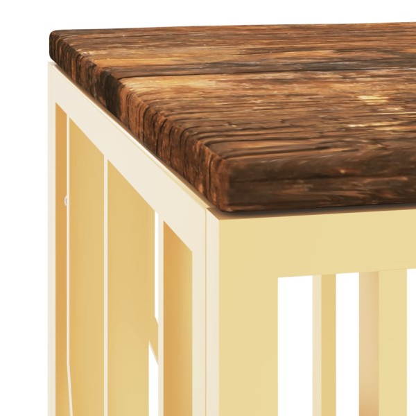 Mesa de centro acero inoxidable madera maciza reciclada dorada Mesa de centro acero inoxidable madera maciza reciclada dorada