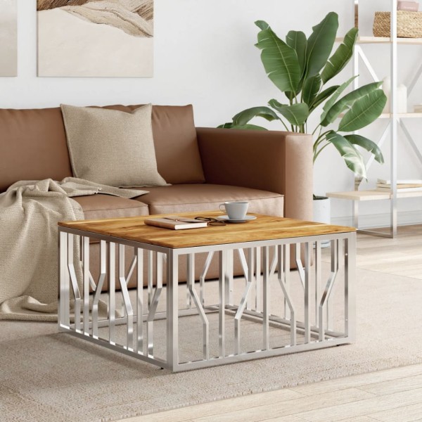 Mesa de centro acero inoxidable y madera maciza acacia plateada Mesa de centro acero inoxidable y madera maciza acacia plateada