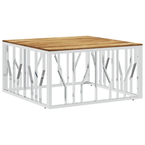 Mesa de centro acero inoxidable y madera maciza acacia plateada Mesa de centro acero inoxidable y madera maciza acacia plateada