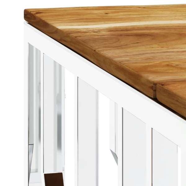Mesa de centro acero inoxidable y madera maciza acacia plateada Mesa de centro acero inoxidable y madera maciza acacia plateada