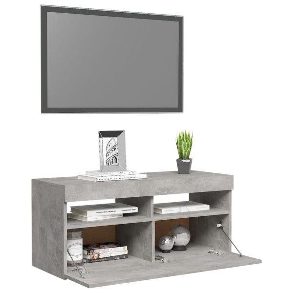 Mueble de TV con luces LED gris hormigón 90x35x40 cm Mueble de TV con luces LED gris hormigón 90x35x40 cm