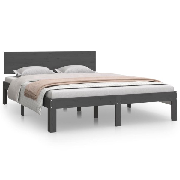 Estructura de cama madera maciza gris 150x200 cm Estructura de cama madera maciza gris 150x200 cm