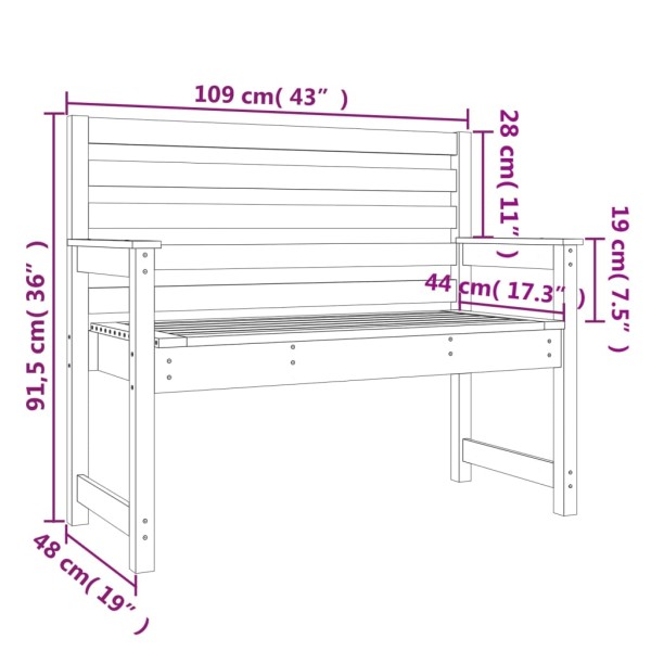 Banco de jardín madera maciza pino blanco 109x48x91,5 cm Banco de jardín madera maciza pino blanco 109x48x91,5 cm