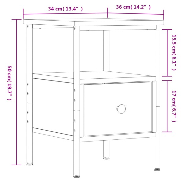 Mesita de noche madera de ingeniería roble ahumado 34x36x50 cm Mesita de noche madera de ingeniería roble ahumado 34x36x50 cm
