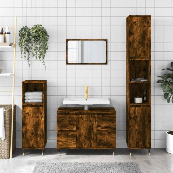 Mueble de baño madera de ingeniería roble ahumado 80x33x60 cm Mueble de baño madera de ingeniería roble ahumado 80x33x60 cm