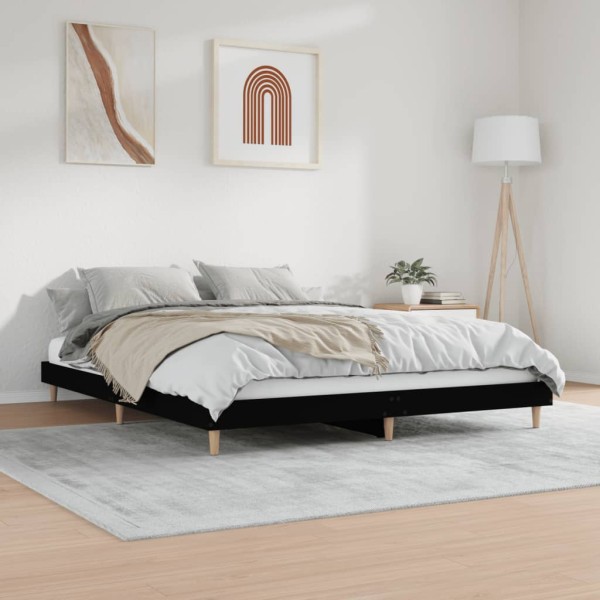 Estructura de cama madera contrachapada negra 180x200 cm Estructura de cama madera contrachapada negra 180x200 cm