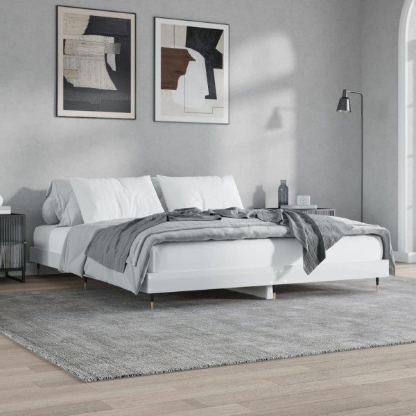 Estructura de cama madera contrachapada blanco brillo 200x200cm Estructura de cama madera contrachapada blanco brillo 200x200cm