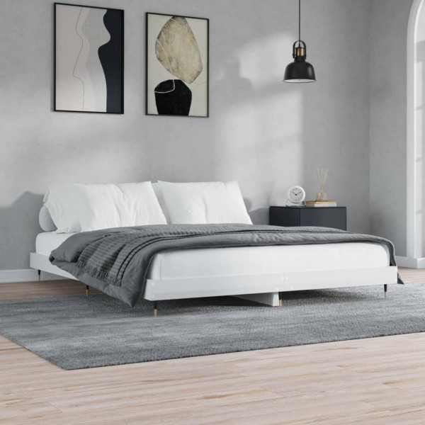 Estructura de cama madera contrachapada blanco brillo 200x200cm Estructura de cama madera contrachapada blanco brillo 200x200cm