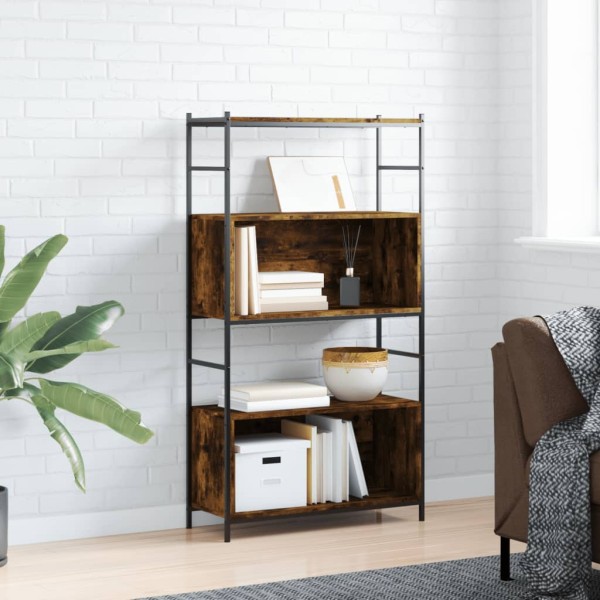 Estantería hierro madera ingeniería roble ahumado 80x30x145,5cm Estantería hierro madera ingeniería roble ahumado 80x30x145,5cm