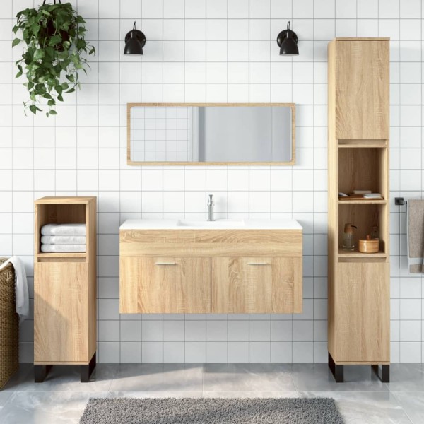 Armario de baño con espejo madera de ingeniería roble Sonoma Armario de baño con espejo madera de ingeniería roble Sonoma