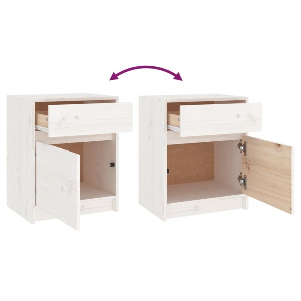 Mesitas de noche 2 uds madera maciza pino blanco 40x31x50 cm Mesitas de noche 2 uds madera maciza pino blanco 40x31x50 cm