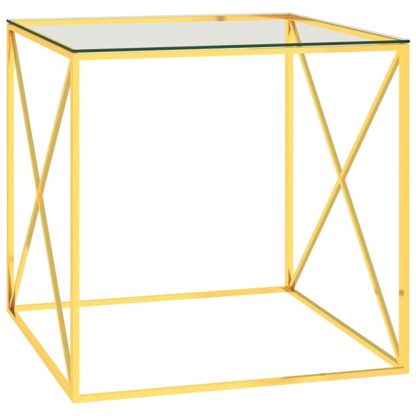 Mesa de centro acero inoxidable y vidrio dorada 55x55x55 cm Mesa de centro acero inoxidable y vidrio dorada 55x55x55 cm