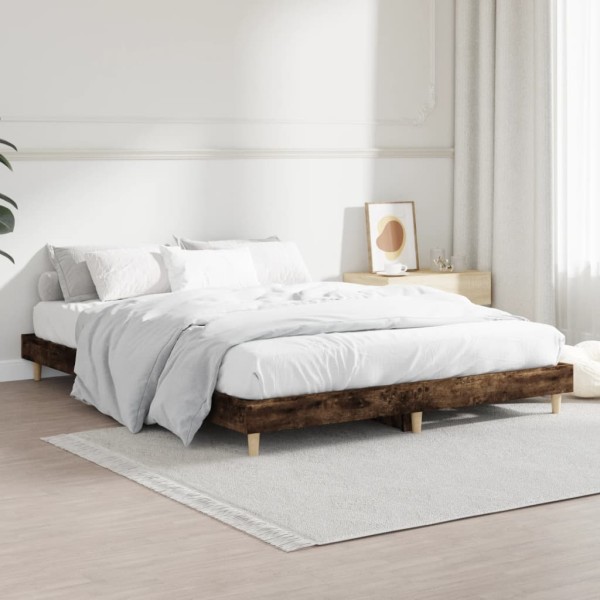 Estructura de cama madera contrachapada roble ahumado 135x190cm Estructura de cama madera contrachapada roble ahumado 135x190cm
